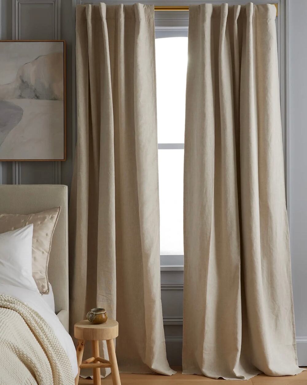 Quince European Linen Room Darkening Curtain Single Panel Flax 48x84 NWT